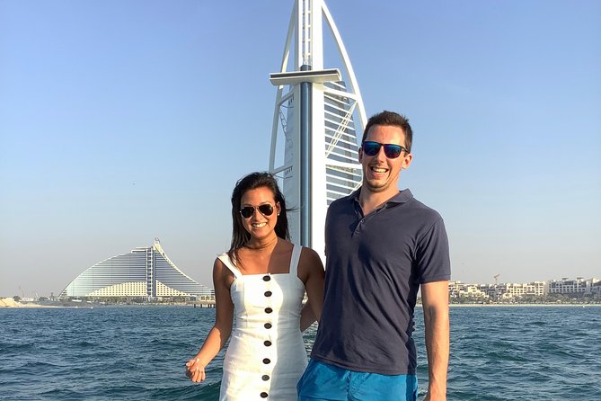90-Min Speed Boat: Burj Al Arab, Atlantis, Ain Dubai & Ice Cream! - Dubai Marina skyline from the boat