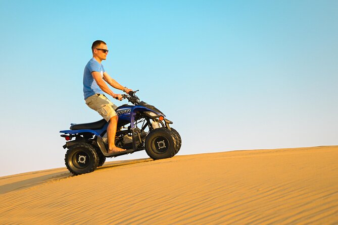 Abu Dhabi Evening Desert Safari - Private car Dune bashing & BBQ - Sand boarding and a camel farm visit