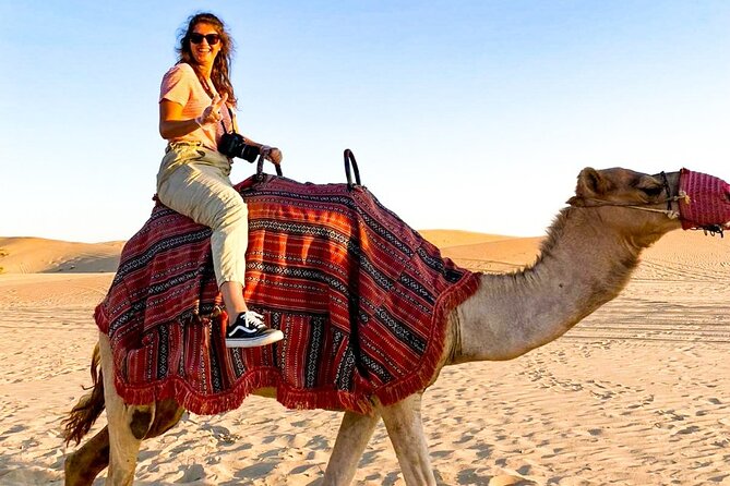 Abu Dhabi: Evening Desert Safari with Camel Ride, BBQ & Live Show - Sunset from the top of the dunes