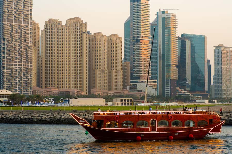 Best 5-Star Dhow Dinner Cruise Dubai Marina Jack Sparrow - A compact route through the marina