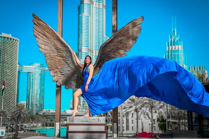 Burj Khalifa Flying Dress Instagram Videography Shoot - Walking through Downtown with the Burj Khalifa behind you