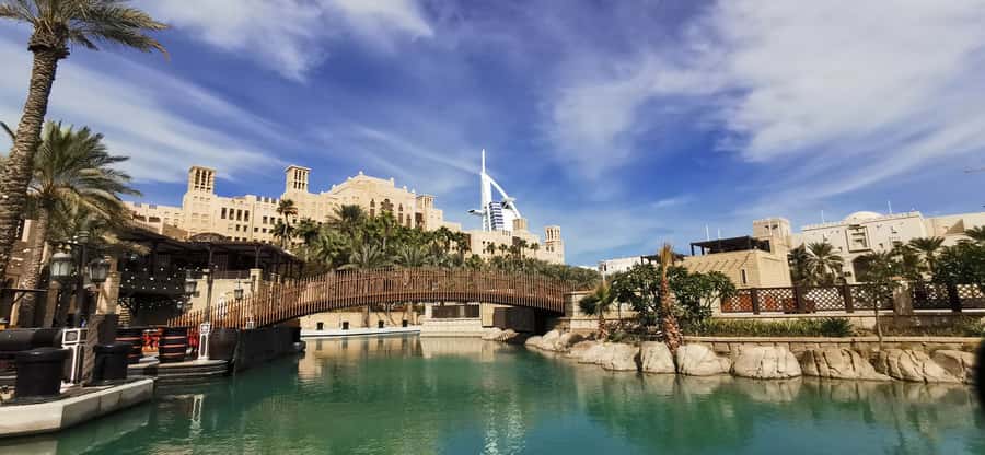 Dubai: 4-Hour Semi Private City Tour and Burj Khalifa Ticket - Souk Madinat and the View Toward Burj Al Arab