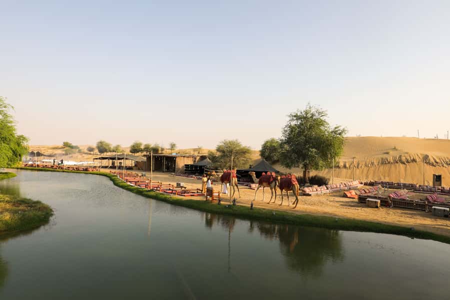 Dubai: Al Marmoom and Al Qudra Lakes Guided Tour with Dinner - Love Lake is made for photographs