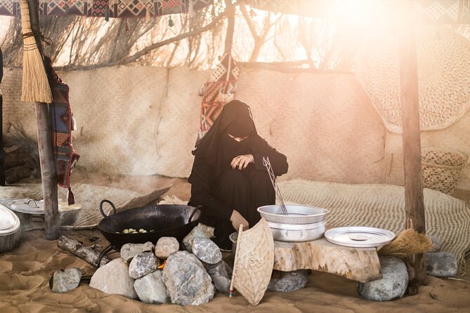 Dubai: Bedouin Culture Safari - Bedouin tents, cooking stations, and Saluki dogs