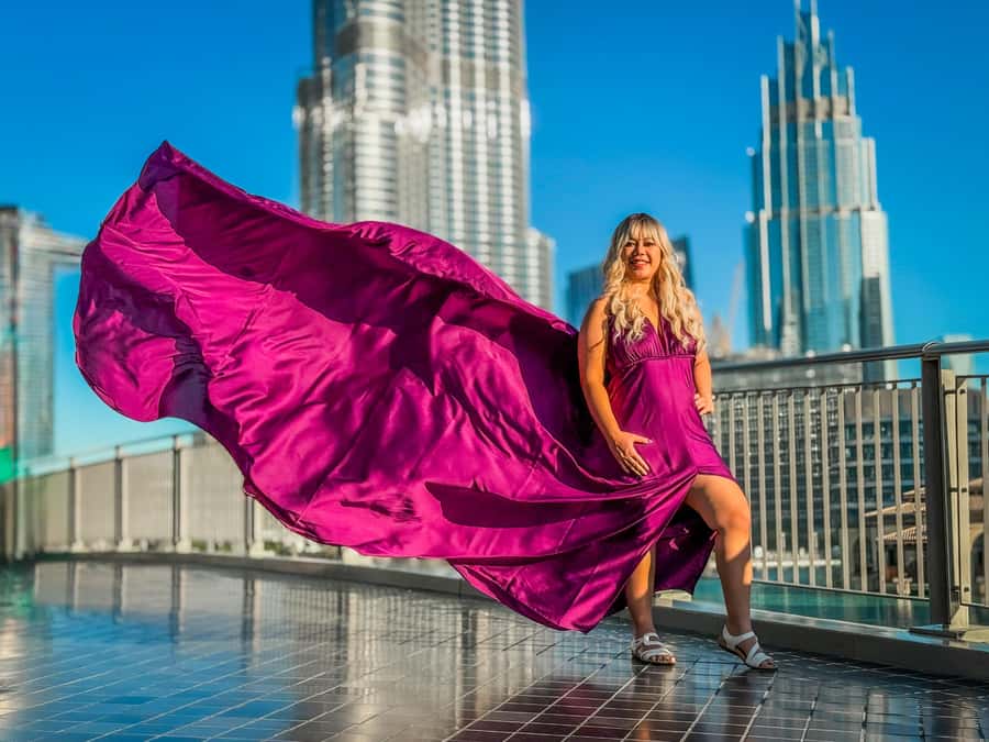 Dubai: Burj Khalifa Flying Dress Videography Shoot - Burj Park and Burj Lake views