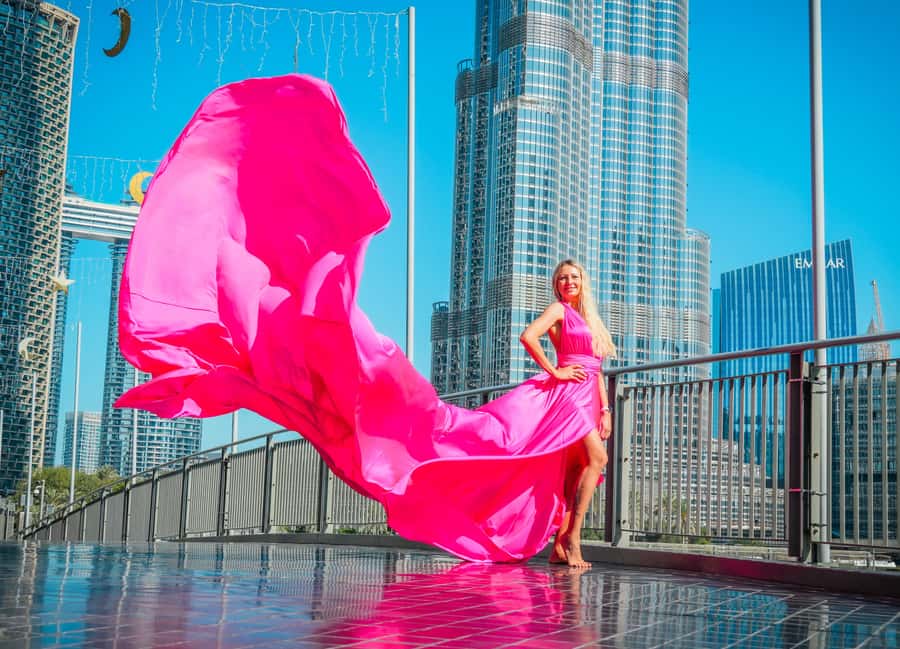 Dubai: Burj Khalifa Flying Dress Videography Shoot - Finishing at Dubai Opera