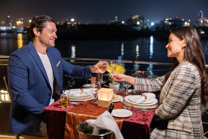 Dubai Canal Dinner Cruise with La Perle Show Tickets Combo - The canal waterfall and Business Bay after dark