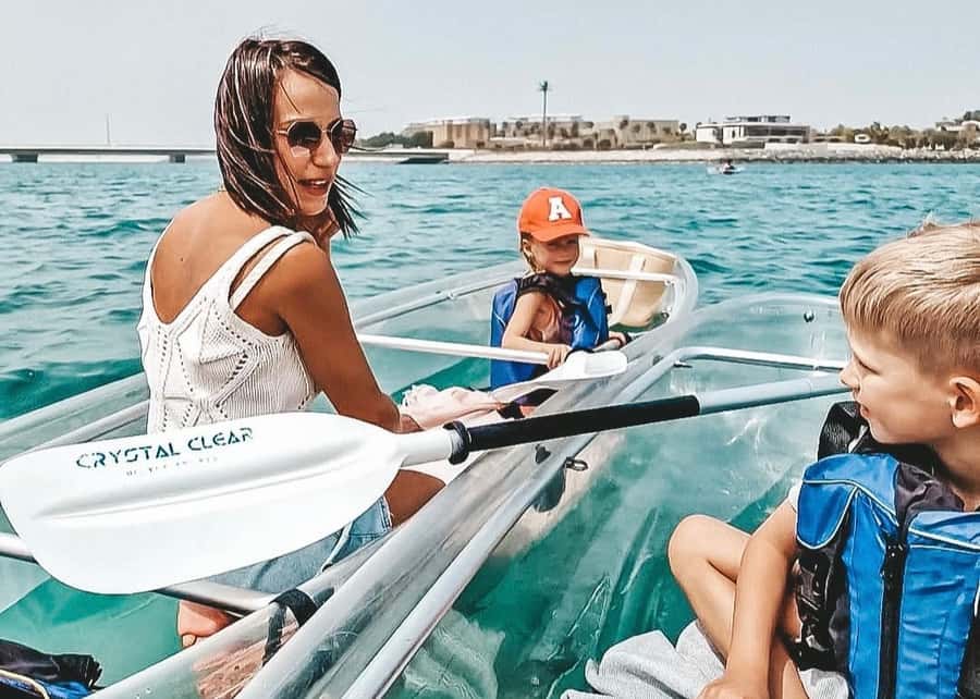 Dubai: Clear Kayaking Experience with Burj Khalifa View - The quiet beach and onboard Bluetooth speaker