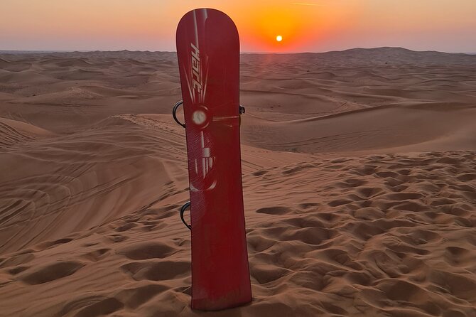 Dubai Desert Safari & Buffet Dinner and Camel ride with PRIVATE CAR - Sandboarding and sunset photographs