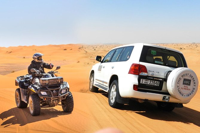 Dubai Desert Safari Dune Bashing, 60min ATV Quad, Camel Ride, BBQ - From Dubai hotels to the red dunes of Lahbab