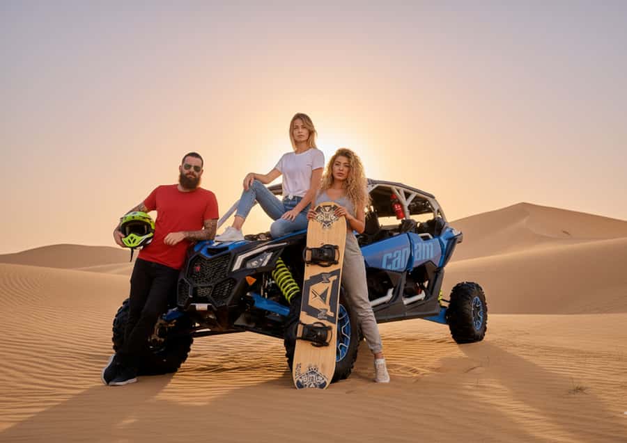 Dubai: Desert Safari, Quad Bike, Sandboarding, Camels & BBQ - Sandboarding adds a simple, low-pressure adventure
