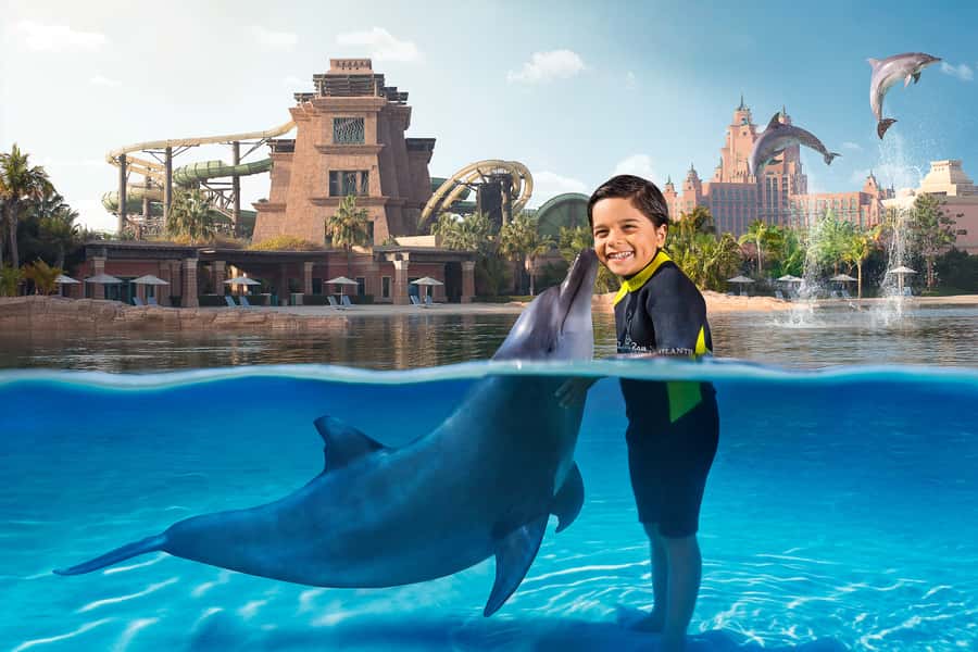 Dubai: Dolphin Encounter & Aquaventure Waterpark Ticket - Meeting the dolphin at Dolphin Bay