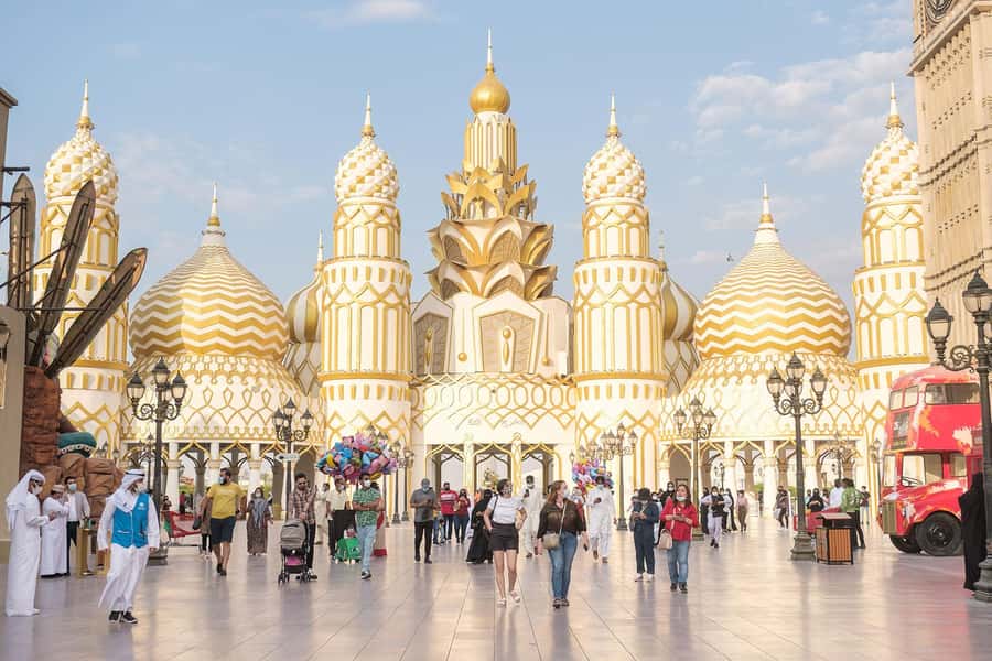 Dubai: Global Village Entry Ticket with Hotel Transfers - The country pavilions: shopping with a theatrical twist