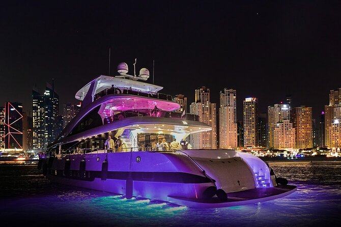 Dubai Harbour Super Yacht Experience with gourmet & Drinks - Ain Dubai and Bluewaters Island from the water