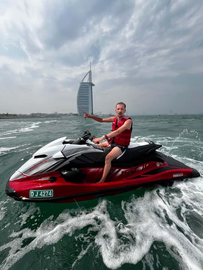 Dubai: Jet Ski Tour To Atlantis Hotel and Burj Al Arab - Riding out toward Burj Al Arab
