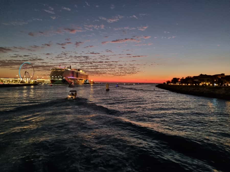 Dubai: Luxury Sightseeing Cruise with Food and Drinks - Palm Jumeirah shows Dubai’s engineering project