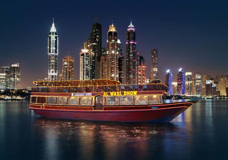 Dubai Marina Dinner Cruise with Live Entertainment(Al Wasl) - Dubai Marina at night, seen from the water