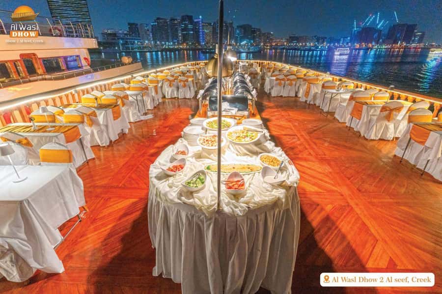 Dubai Marina Dinner Cruise with Live Entertainment(Al Wasl) - Dinner onboard: useful variety, uneven organization