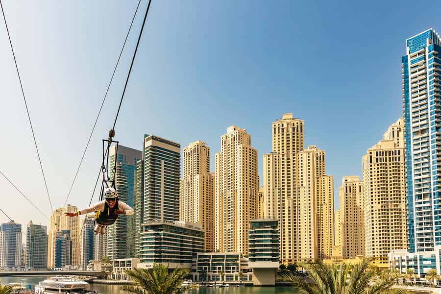 Dubai: Marina Ziplining with Photos, Video and Meal - Riding Beside a Friend on Parallel Lines