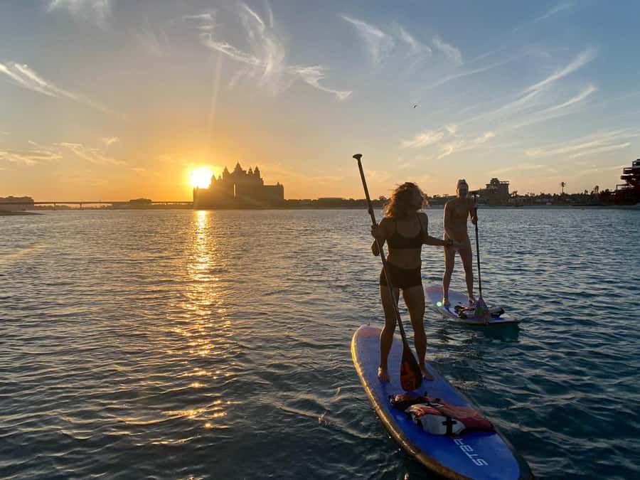 Dubai: Palm Jumeirah Paddle Boarding Tour - Paddling toward Atlantis Hotel