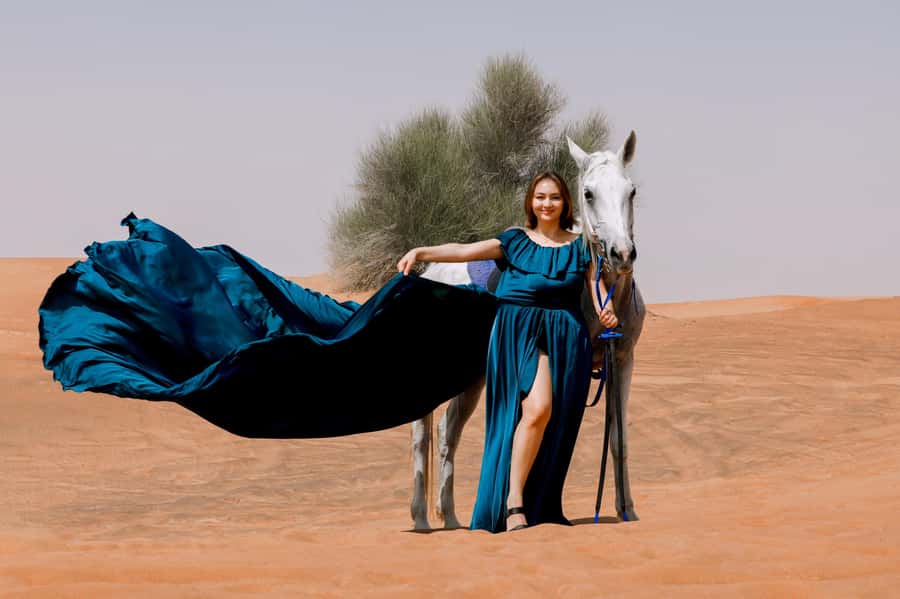 Dubai: Private Flying Dress Photography and Dune Drive Trip - From Dubai pickup to the desert dunes