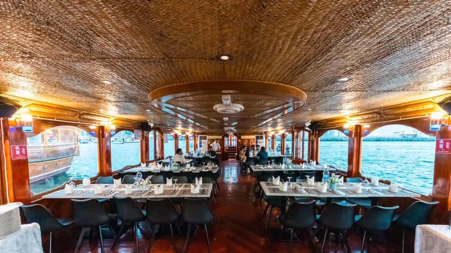 Dubai: Scenic Dhow Cruise with Buffet Dinner and Live Shows - Dinner aboard the dhow