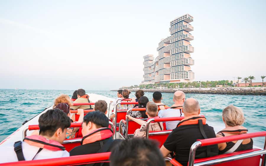 Dubai: Sightseeing Speedboat Tour with Live Tour Guide - Burj Al Arab from sea level