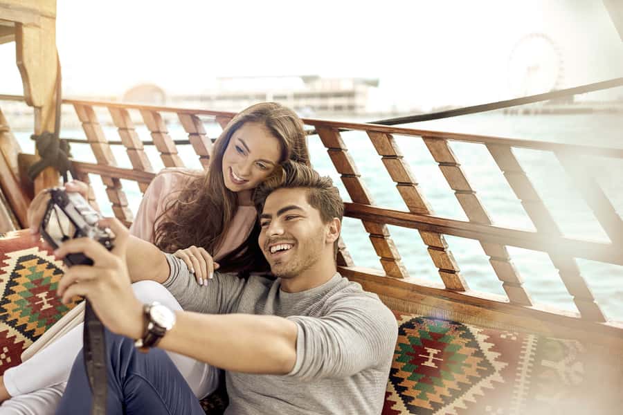 Dubai: Sunset Cruise on Traditional Boat & Emirati High Tea - The Sunset Behind Burj Khalifa