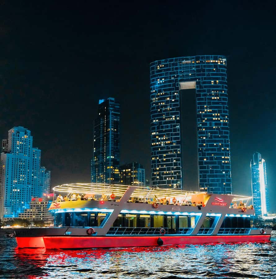 Dubai: Sunset or Dinner Cruise with Live Music & Open Bar - The route past Marina, Ain Dubai, and Jumeirah Beach Residence