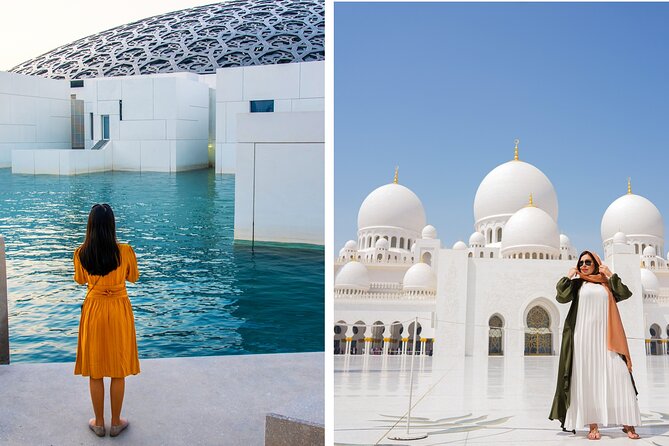 From Dubai: Abu Dhabi Day Tour with Grand Mosque & Louvre Museum - The Grand Mosque, white tile and brilliant interiors