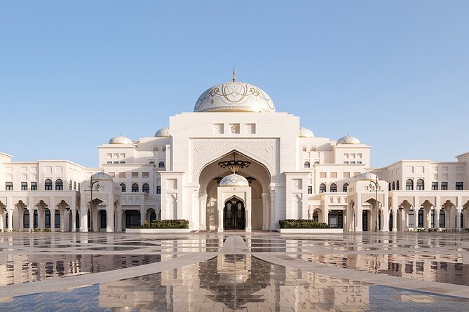 From Dubai: Abu Dhabi Heritage Tour, Qasr Al Watan, Grand Mosque - Yas Island brings quick views of Ferrari World and the circuit