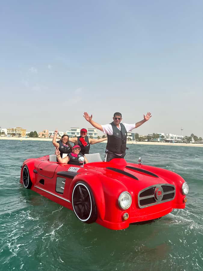 Jet Car: Squad Goals, 4 Seats. 1 Epic Ride Dubai - Burj Al Arab: the first major photo stop